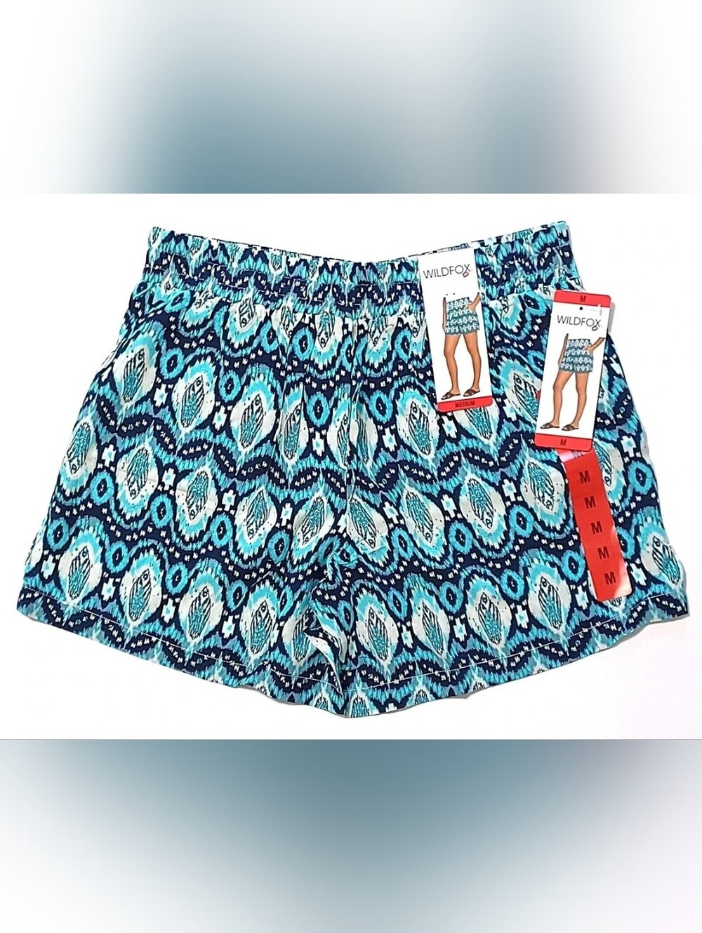 NWT Womens Relaxed Fit, Pull-On Short, Blue Multicolor Print Aztec